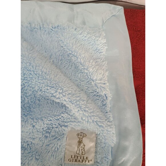 Little Giraffe Baby Blue Oversized Lovey Security Blanket Satin & Plush 15" X 15 - Picture 3 of 9